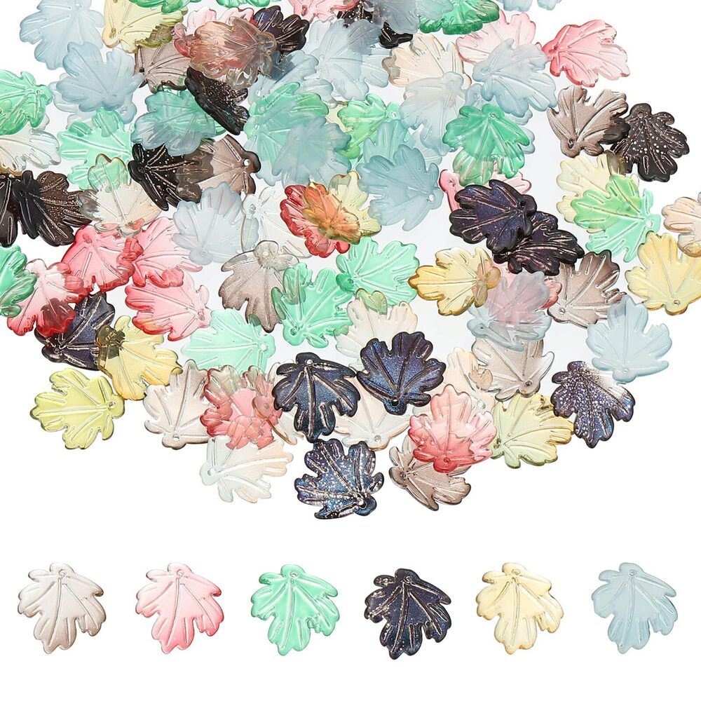 3508 Leaf Beads, 100Pcs Crystal Maple Leaf Beads Translucent Czech Glass